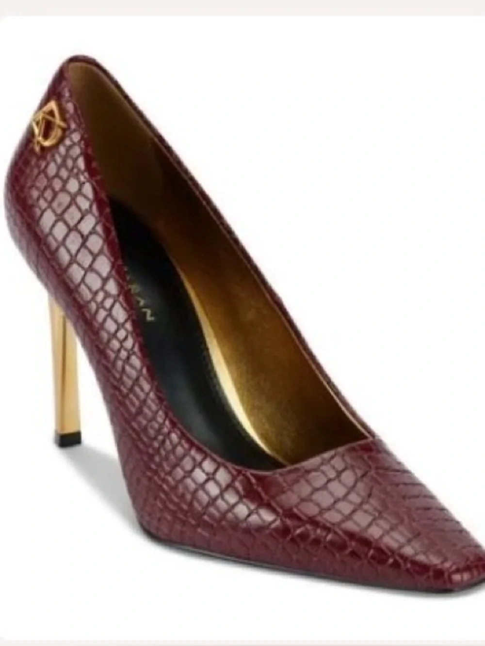 Donna Karan Burgundy Croc-Embossed Pointed Pump with Gold Heel⭐️